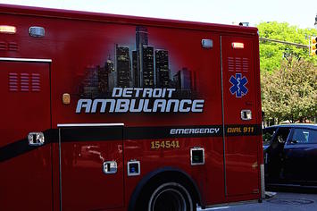 A Detroit Ambulance makes its way through downtown in Detroit