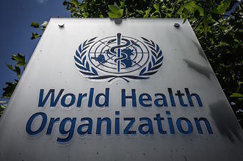 Sign of the World Health Organization (WHO)