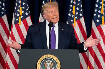 Donald Trump speaks during a press conference in Bedminster, New Jersey.