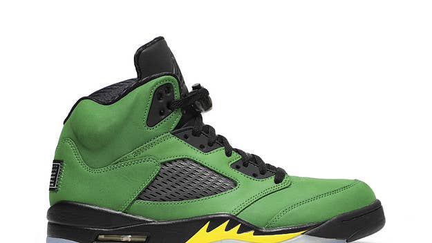 Inspired by the Air Jordan V “Apple Green,” an updated take of the 2014 Oregon Ducks Air Jordan V PE, here are some of the rare AJ Vs still available on GOAT.
