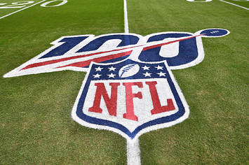 A general view of the NFL 100 logo