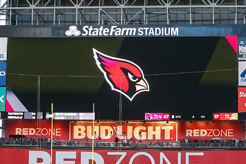 A view of the State Farms Stadium jumbotron during the NFL football game
