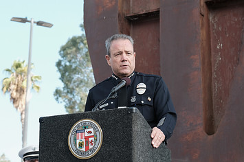 Los Angeles Police Chief Michael Moore speaks during a September 11 memorial.