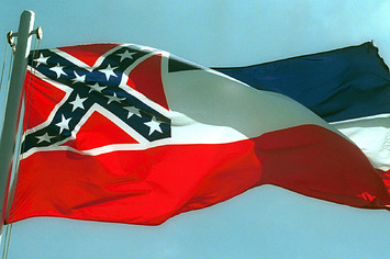 The Mississippi State flags flies April 17, 2001 in Pascagoula, MS.