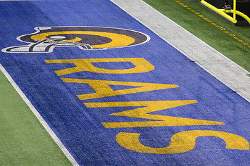 A General View of the Los Angeles Rams end zone Logo