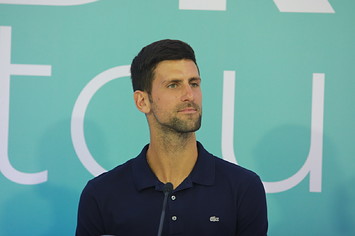 Novak Djokovic of Serbia is seen during a press conference