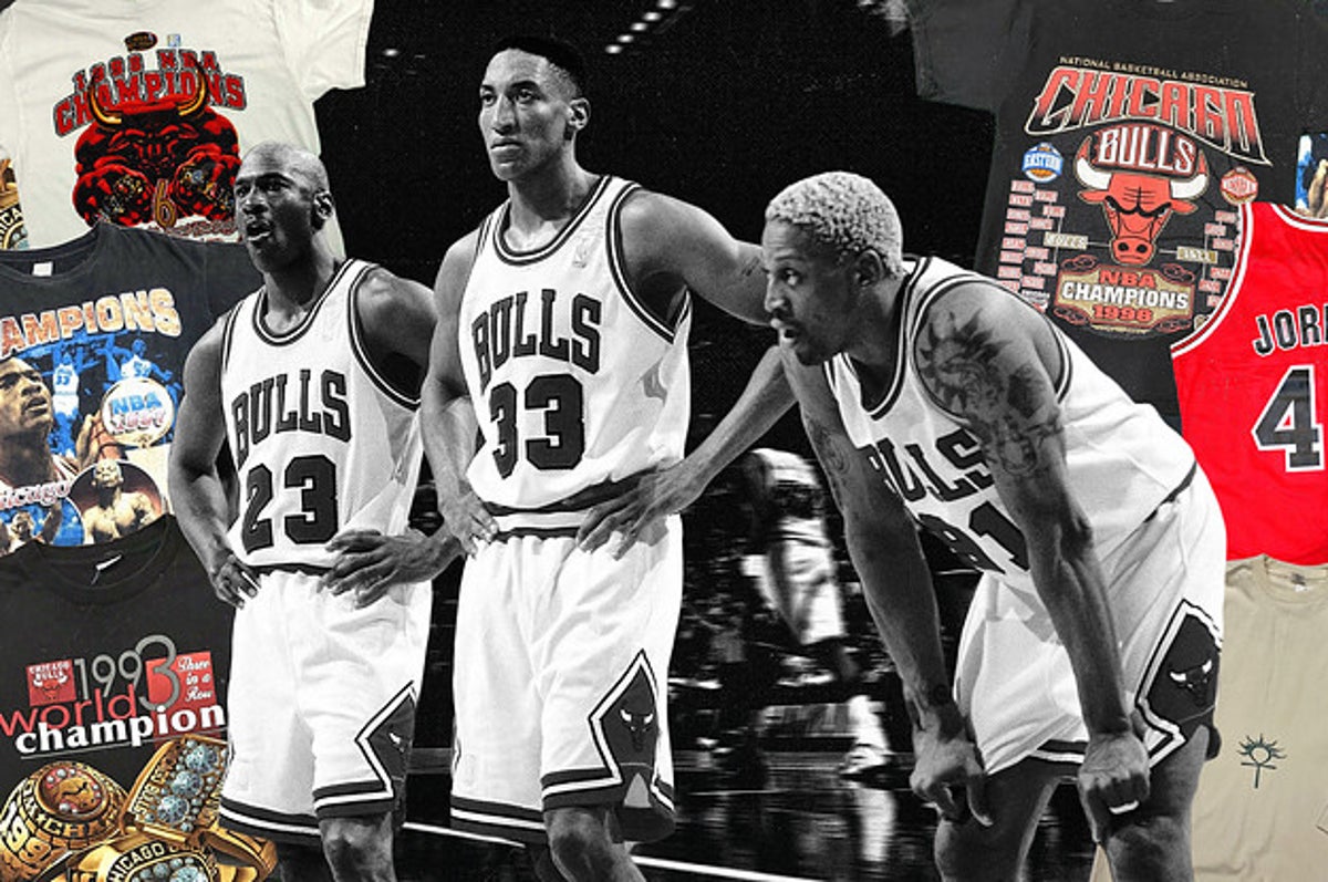 Vintage 90s Chicago Bulls Champions T Shirt 3 Peat Jordan Rodman