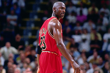 Michael Jordan looks on during a game played on May 23, 1998 at the Market Square Arena.