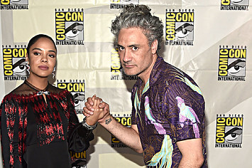 Tessa Thompson and director Taika Waititi at the San Diego Comic Con International 2019.