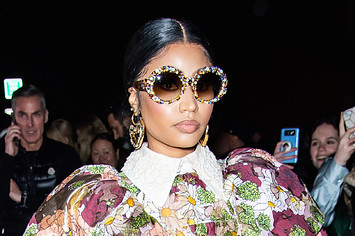 Rapper Nicki Minaj is seen leaving the Marc Jacobs Fall 2020