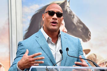 Dwayne Johnson speaks at Kevin Hart's Hand and Footprints ceremony.