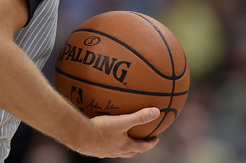 General view of the ball used in a NBA game