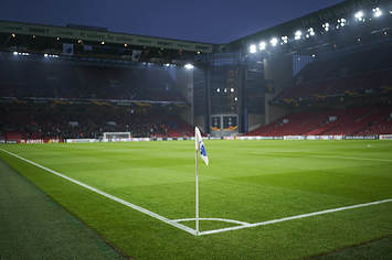 View of the new pitch and the new LED floodlights prior to the Danish 3F Superliga match.