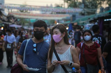 People wearing protective facemasks