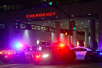 Dallas Police cars in front of the Baylor University medical center