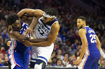 Joel Embiid gets in a fight with Karl Anthony Towns.