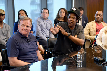 Roger Goodell and Jay Z at the Roc Nation and NFL Partnership Announcement