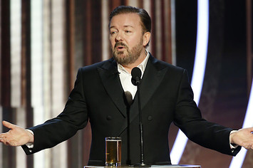 Ricky Gervais speaks onstage during the 76th Annual Golden Globe Awards .