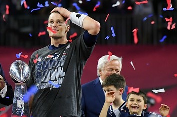 Tom Brady celebrates Super Bowl LI victory.