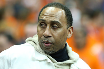 Stephen A. Smith looks on prior to Duke Blue Devils and Syracuse Orange game.