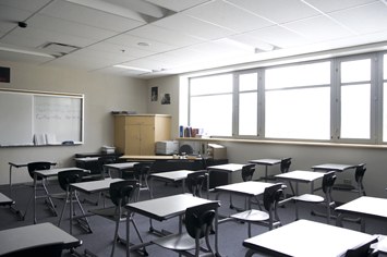 Empty high school classroom