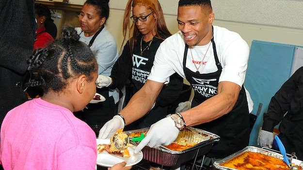 The event, hosted by Westbrook's Why Not? Foundation, provided 600 Thanksgiving meals to L.A. residents. 