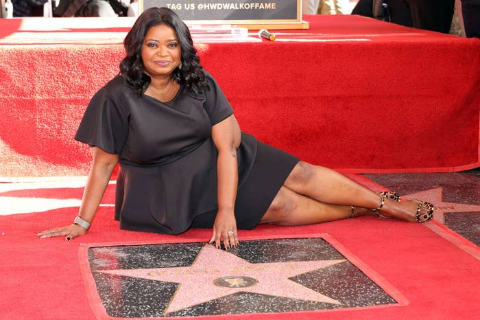 Octavia Spencer next to her star on the Hollywood Walk of Fame