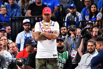 Allen Iverson, attends a game between the Boston Celtics and the Philadelphia 76ers