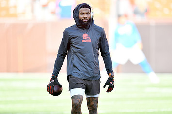 Odell Beckham warms up prior to a preseason game.