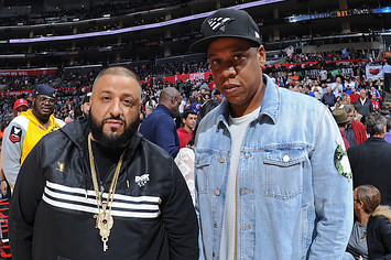 DJ Khaled poses for a photo with Jay Z before Clippers/Nets game.