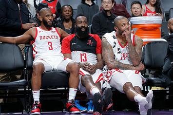 Houston Rockets seen on the bench during the game against the Sacramento Kings