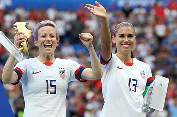 Megan Rapinoe and Alex Morgan of USA during the trophy ceremony
