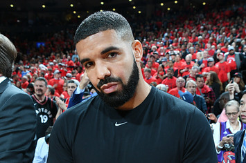 Rapper Drake is seen before the game