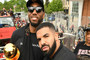 Kawhi Leonard #2 of the Toronto Raptors poses for a photograph with Rapper, Drake