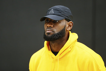 LeBron James watches Lakers' press conference introducing Anthony Davis.