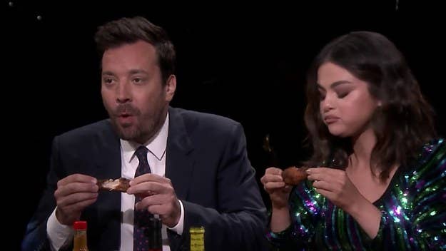 Fallon is brought to tears while enduring an abbreviated version of the 'Hot Ones' experience.
