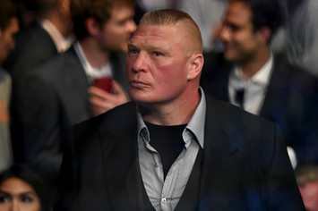 Brock Lesnar watches the fights during the UFC 226