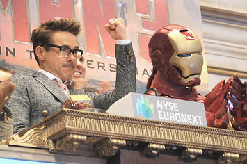 Robert Downey Jr. and some guy in an Iron Man suit at the NYSE.