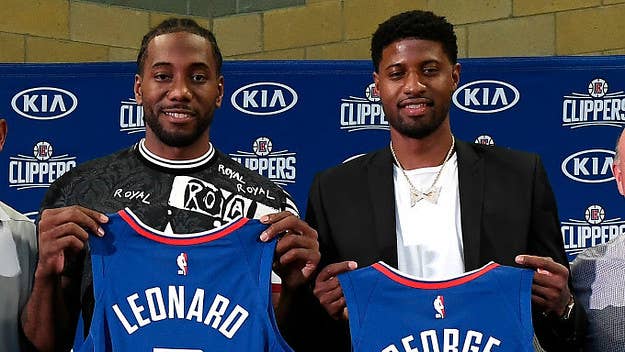 Kawhi Leonard and Paul George were introduced to the Los Angeles media on Wednesday.