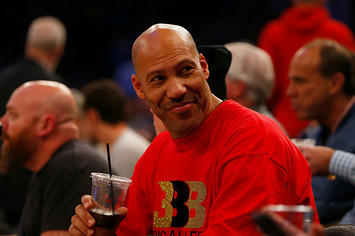 LaVar Ball attends a game between the New York Knicks and the Los Angeles Lakers