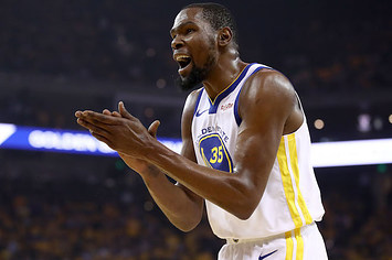 Kevin Durant reacts during their game against the Houston Rockets