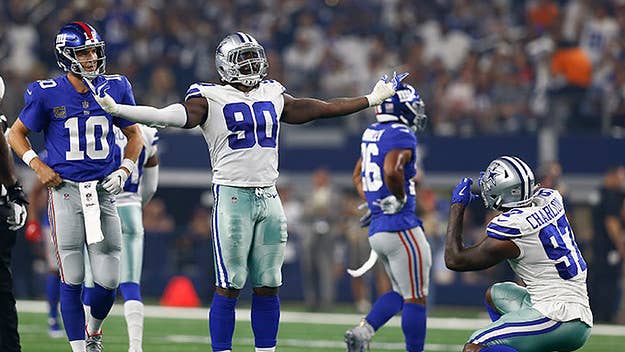 Dallas Cowboys defensive end DeMarcus Lawrence is continuously trolling the New York Giants and QB Eli Manning.