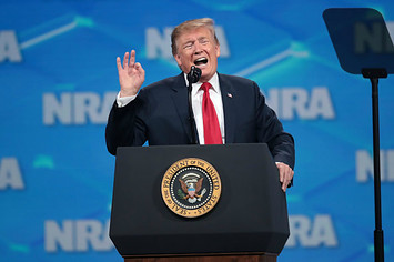 US President Donald Trump speaks to guests at the NRA ILA Leadership Forum