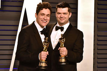 Phil Lorda and Chris Miller at the Vanity Fair Oscar party.