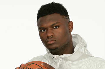 Zion Williamson poses for a portrait at the 2019 NBA Draft Combine