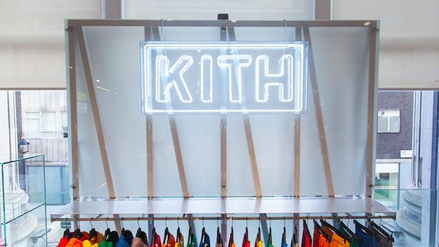The opening coincides with the Kith x Russell collection launch. 
