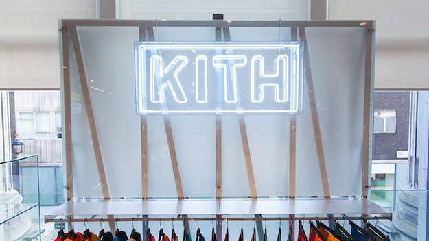 The opening coincides with the Kith x Russell collection launch.