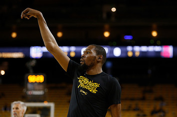 Kevin Durant warms up before Game Five of the Western Conference Semifinals.