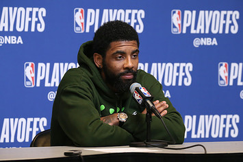Kyrie Irving speaks to the media Game Five of the Eastern Conference Semifinals.