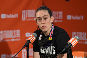 Breanna Stewart #30 of the Seattle Storm talks to the media during a press conference